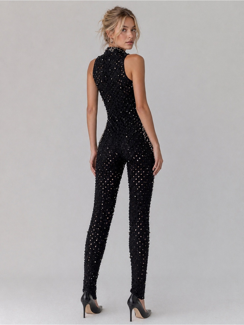 AKIRA Black stone embedded Jumpsuit ✨  Cutout Bodysuit | S/M | NWT - Picture 2 of 7